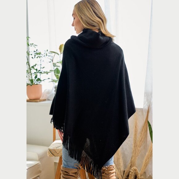 ON BLUE Black Light Weight Cowl Neck Poncho - Picture 16 of 16